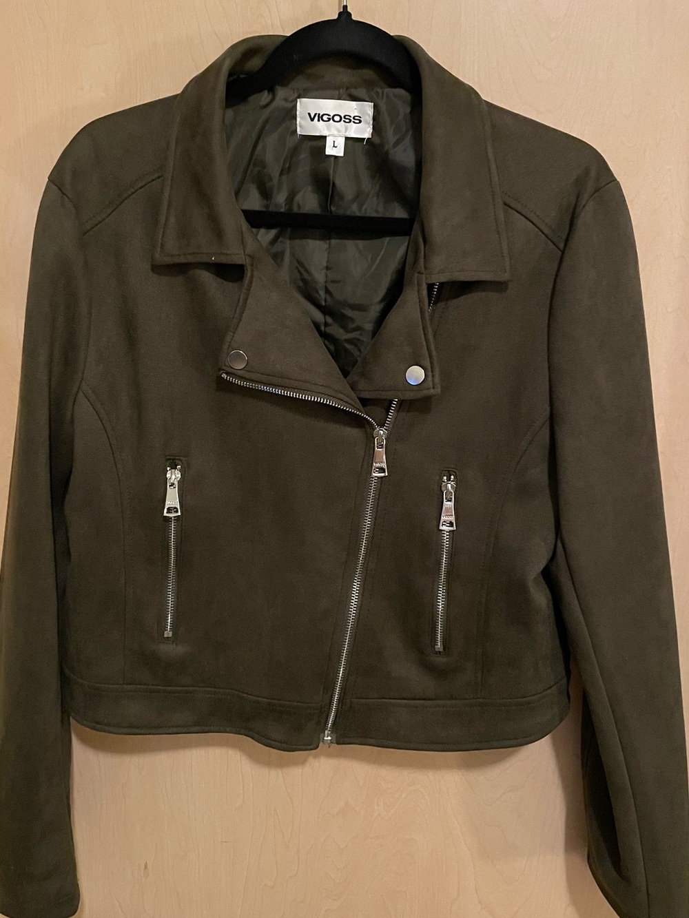 Vigoss Olive Green Suede Moto Jacket - Picture 3 of 5